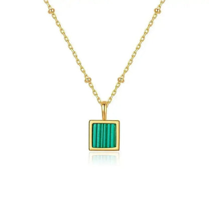 Square Malachite pendant 18K gold plated necklace