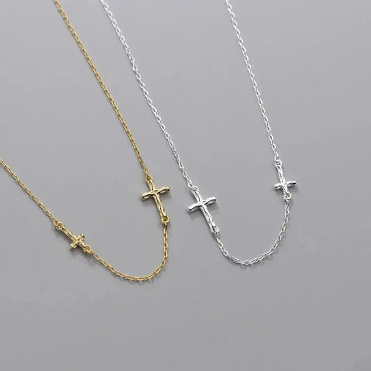 Sterling Silver Double  Cross Necklace