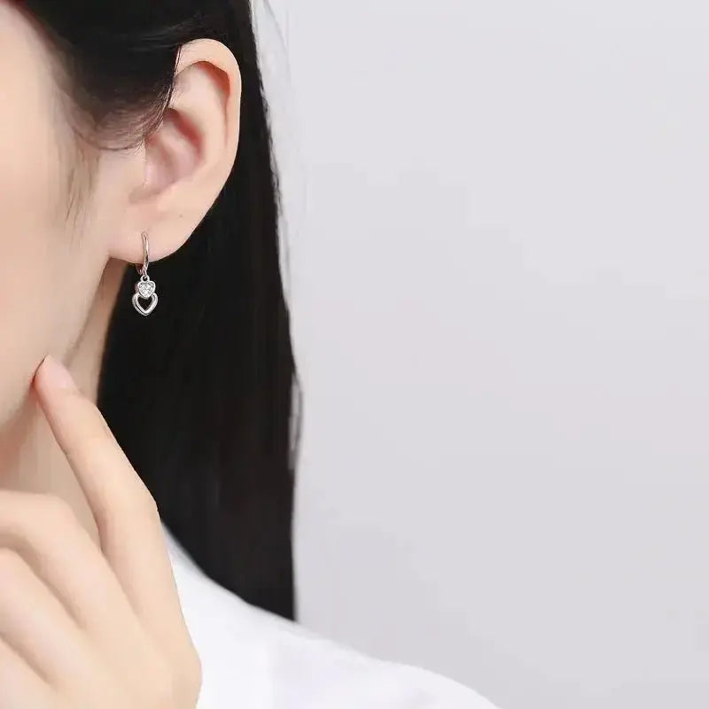 Sweet double Heart Drop Hoop Earrings