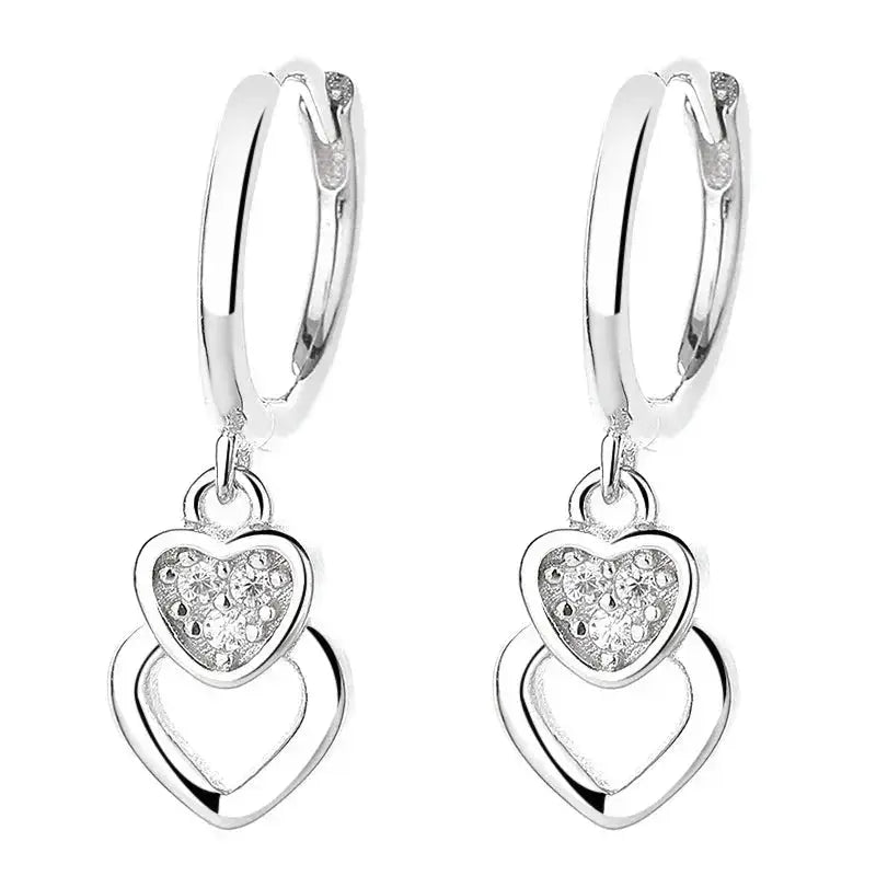 Sweet double Heart Drop Hoop Earrings