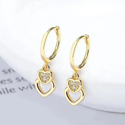 Sweet double Heart Drop Hoop Earrings