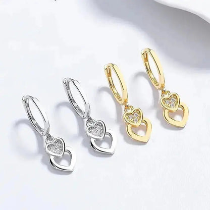 Sweet double Heart Drop Hoop Earrings