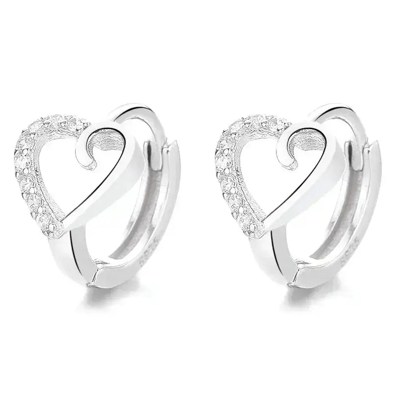 Sweet Hollow Heart Embellished Huggie Earrings