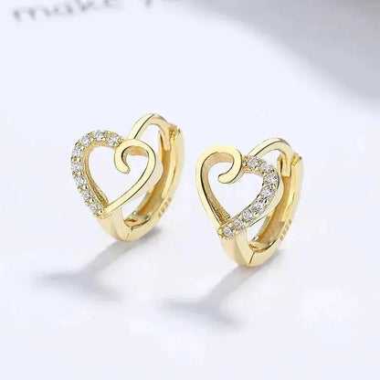 Sweet Hollow Heart Embellished Huggie Earrings