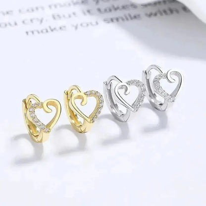 Sweet Hollow Heart Embellished Huggie Earrings