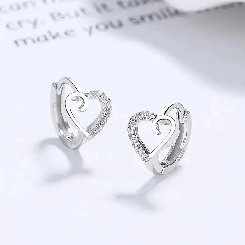 Sweet Hollow Heart Embellished Huggie Earrings