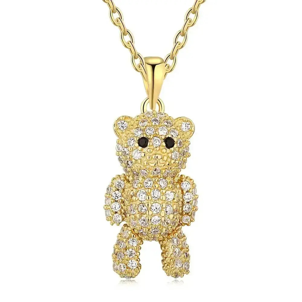 Teddy Bear Charm Pendant Silver-filled Necklace