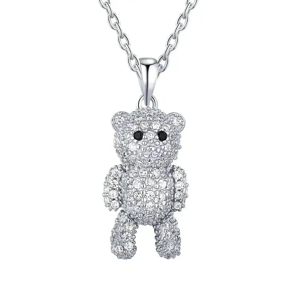 Teddy Bear Charm Pendant Silver-filled Necklace