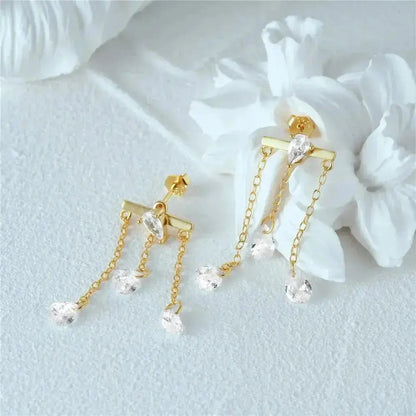 Three is Charm Gold Tassel Jacket Earrings