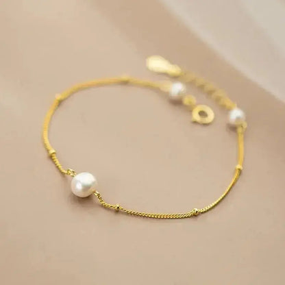 Three Pearl Vintage Vibe Gold Bracelet (small)