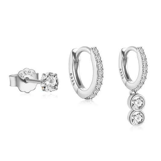 Three set Diamond accent Hoops and Stud Earrings Set