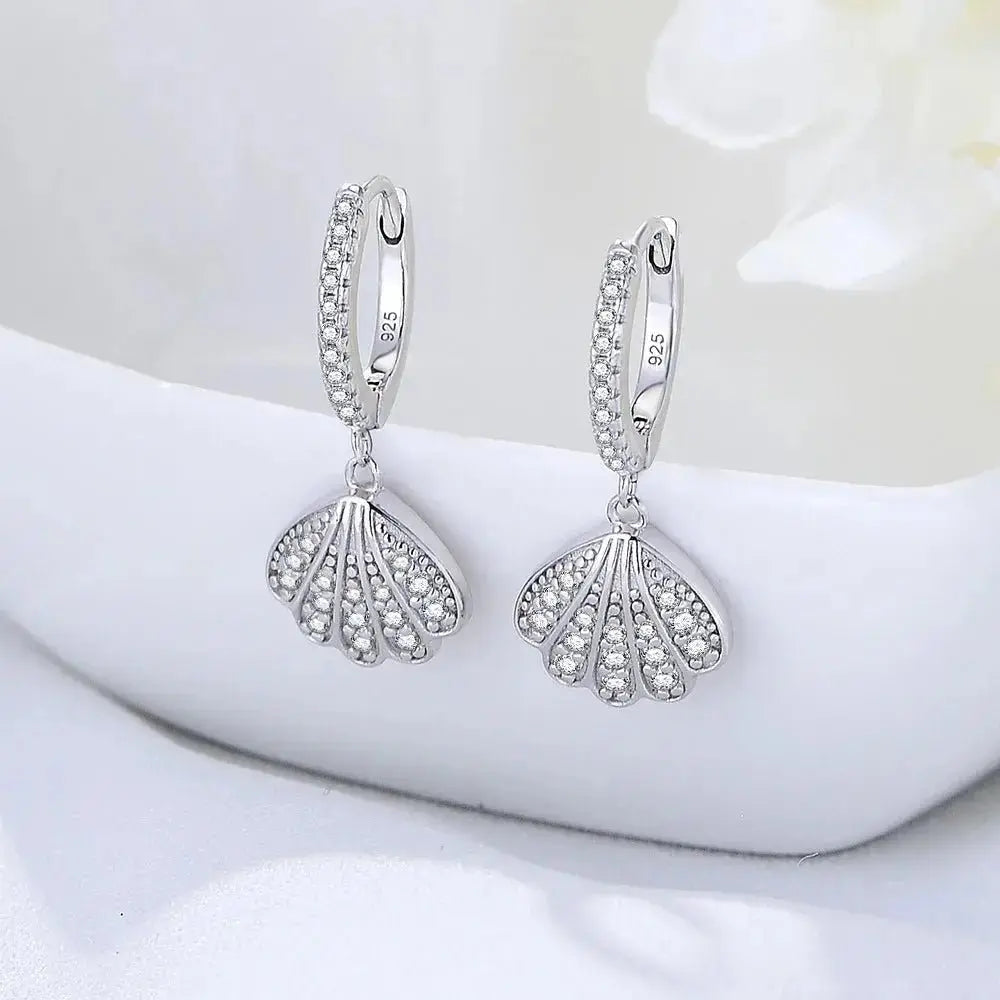 Trendy Shell Pave Charms on Hoop Earrings shop name