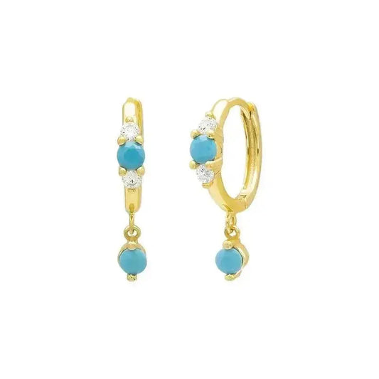 Turquoise Accent Drop Hoop Earrings