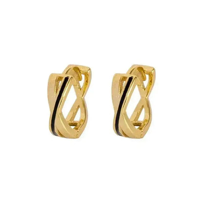 Two Tone Crossed Small Hoop Earrings shop name