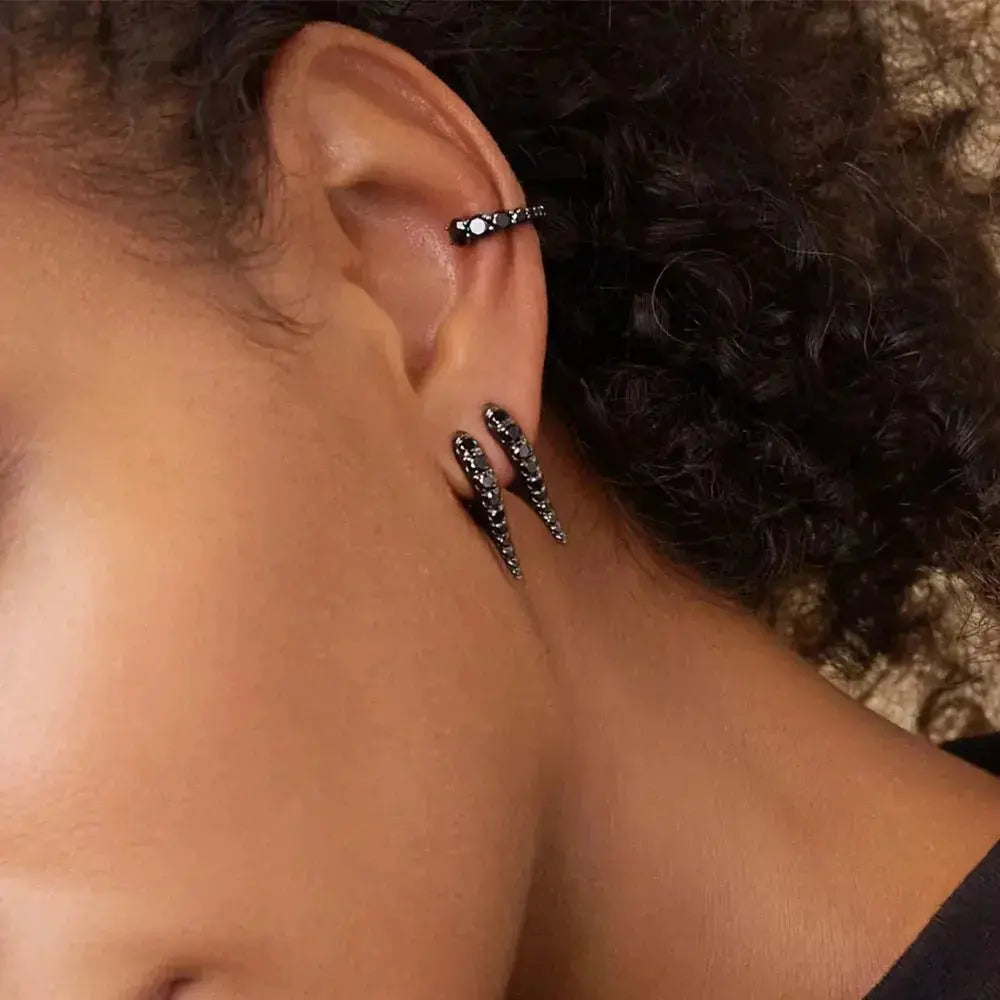 Unique Rivet Hoop Earrings Gun Metal/Black