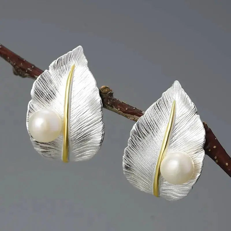 Vintage Handmade Leaf and Pearl Earrings shop name