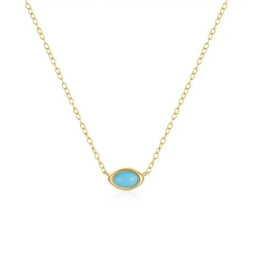 water drop eye shape turquoise pendant gold plated necklace