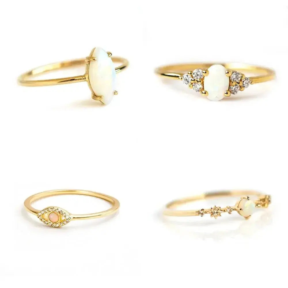 White Opal Bohemian Gold Rings BUNDLE